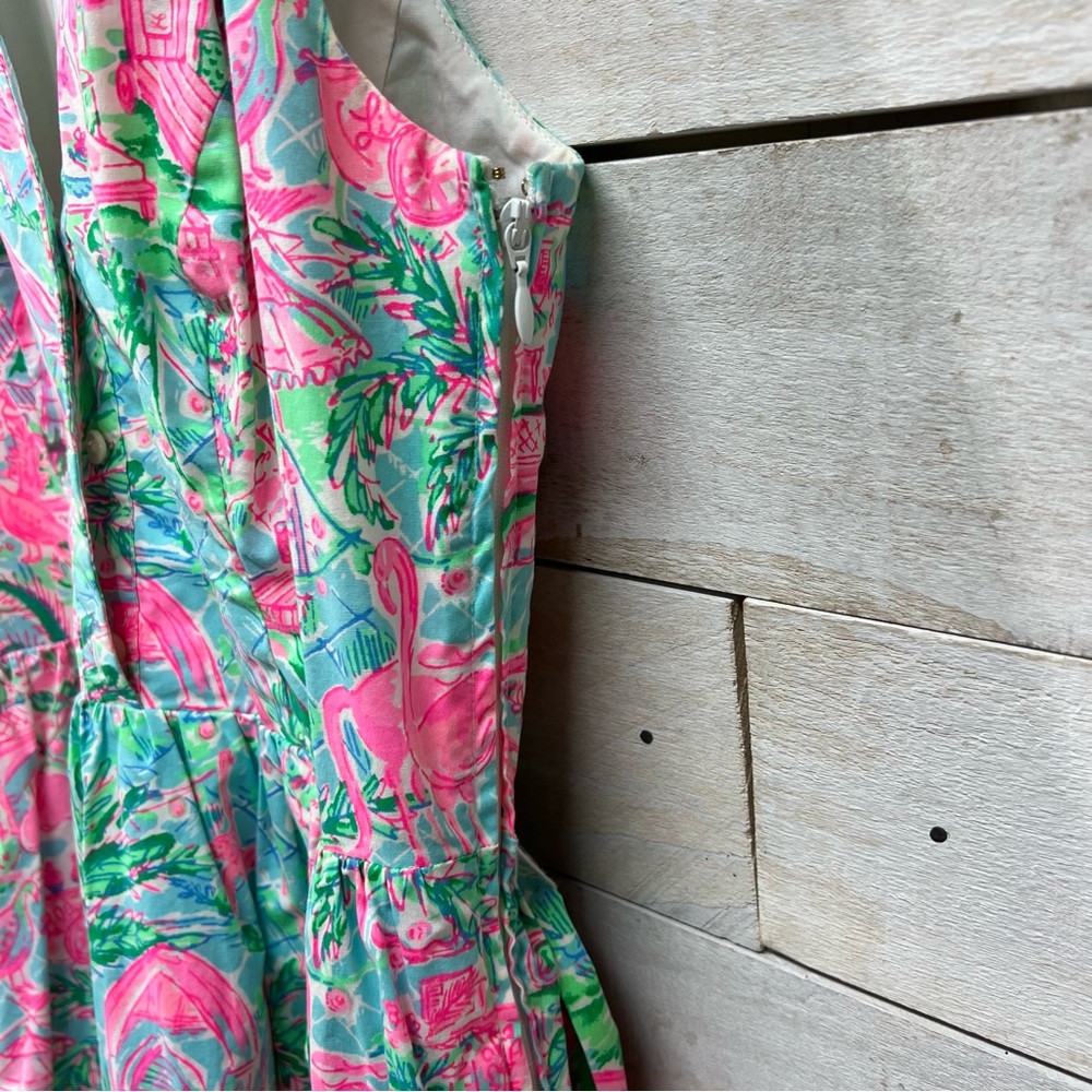 Lilly Pulitzer Dress Size 0 Pink Flamingo Halter Preppy Beach Coastal Fit Flare - Picture 7 of 16
